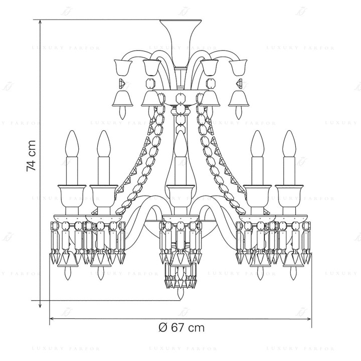 Люстра на 8 свечей 74 x 67см коллекции Zenith Noir бренда Baccarat
