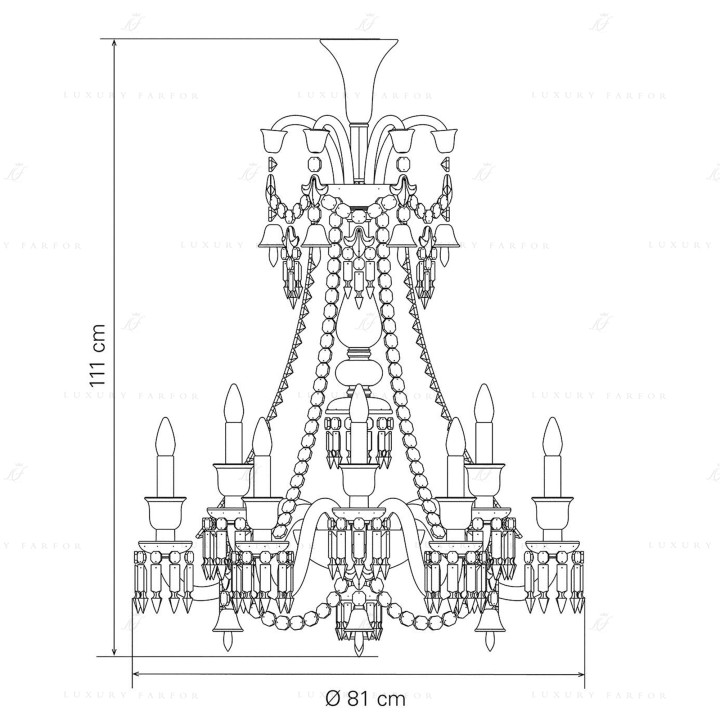 Люстра на 12 свечей (длинный) 111 x 81см коллекции Zenith Noir бренда Baccarat