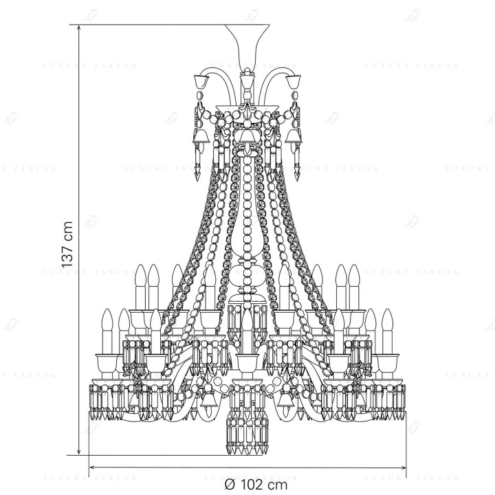 Люстра на 18 свечей (длинный) 137 x 102см коллекции Zenith Noir бренда Baccarat