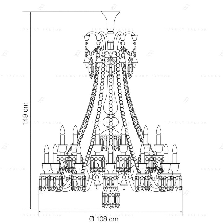 Люстра на 24 свечей (длинный) 149 x 108см коллекции Zenith Noir бренда Baccarat