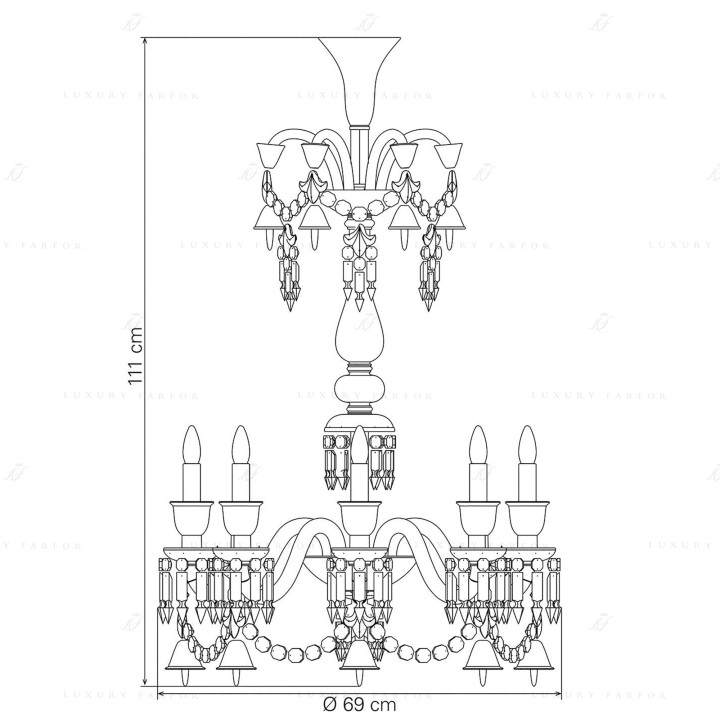 Люстра на 8 свечей (длинный) 111 x 69см коллекции Zenith Flou бренда Baccarat