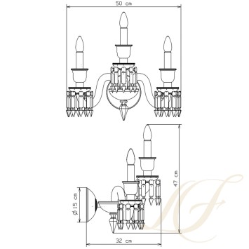 Бра, настенный светильник на 3 ламп 47 x 32 x 50см коллекции Zenith Noir бренда Baccarat