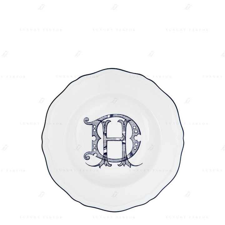 Тарелка суповая 24см коллекции Corona Monogram Blue Cobalto бренда Richard Ginori