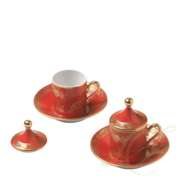Чашка эспрессо с блюдцем и крышкой 0,08л, 2шт.  коллекции Oriente Italiano Rubrum бренда Richard Ginori