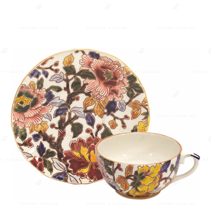 Чашка чайная с блюдцем 0,13л коллекции Pivoines бренда Gien