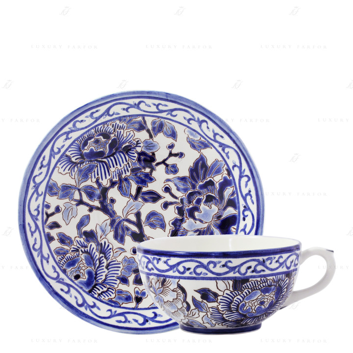Чашка для завтрака с блюдцем 0,3л коллекции Pivoines Bleues бренда Gien