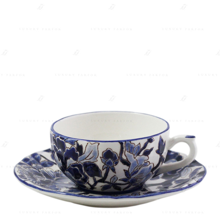 Чашка чайная с блюдцем 0,13л коллекции Pivoines Bleues бренда Gien