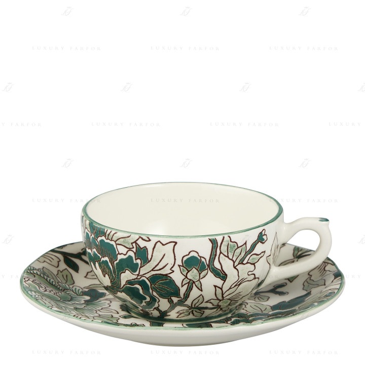 Чашка чайная с блюдцем 0,13л коллекции Pivoines Vert бренда Gien