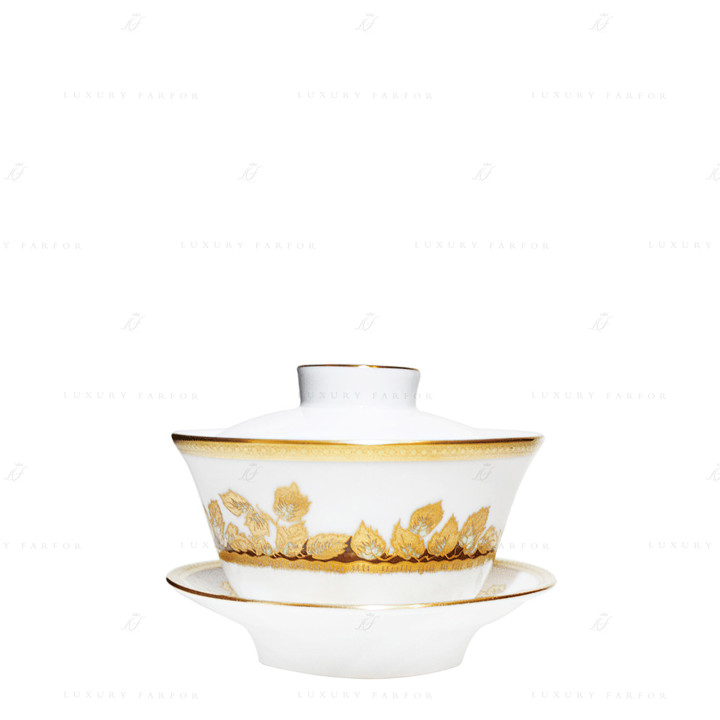 Чашка чайная с блюдцем и крышкой 0,13л коллекции Feuille D'or бренда Haviland