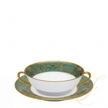Чаша суповая с блюдцем 16см коллекции Matignon Bleu Piscine Or бренда Haviland