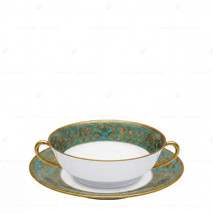 Чаша суповая с блюдцем 16см коллекции Matignon Bleu Piscine Or бренда Haviland