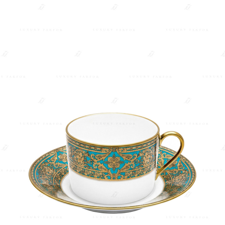 Чашка чайная с блюдцем 0,14л коллекции Matignon Bleu Piscine Or бренда Haviland