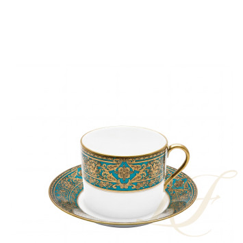 Чашка для завтрака с блюдцем 0,3л коллекции Matignon Bleu Piscine Or бренда Haviland