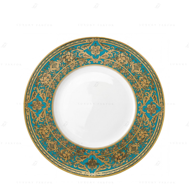 Тарелка тортовая 31,5см коллекции Matignon Bleu Piscine Or бренда Haviland