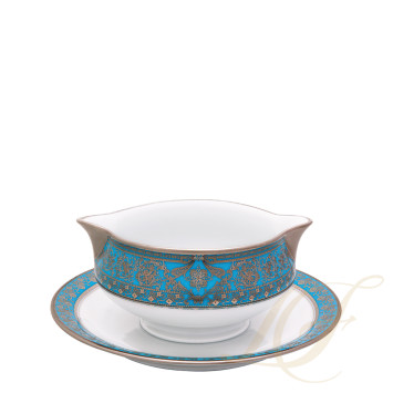 Соусник с подставкой 0,3л коллекции Matignon Bleu Piscine Platin бренда Haviland