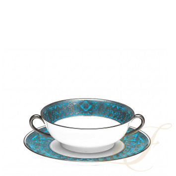 Чаша суповая с блюдцем 16см коллекции Matignon Bleu Piscine Platin бренда Haviland