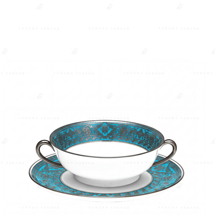 Чаша суповая с блюдцем 16см коллекции Matignon Bleu Piscine Platin бренда Haviland