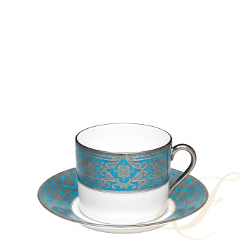Чашка чайная с блюдцем 0,14л коллекции Matignon Bleu Piscine Platin бренда Haviland