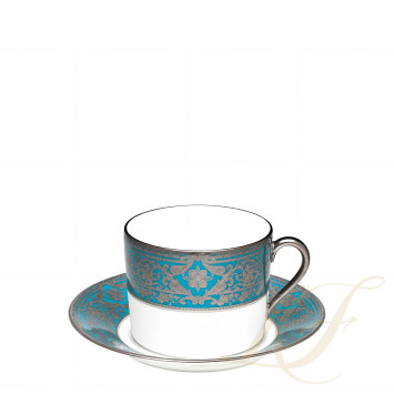 Чашка для завтрака с блюдцем 0,3л коллекции Matignon Bleu Piscine Platin бренда Haviland