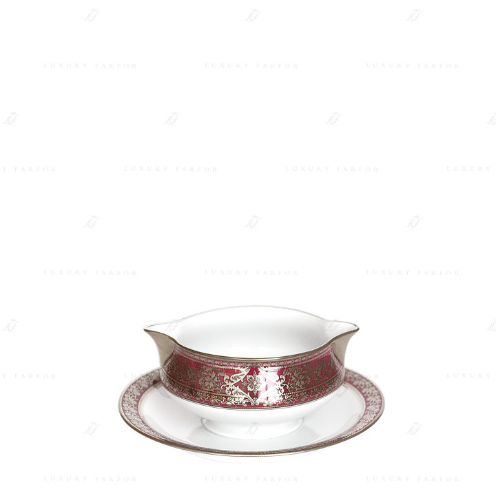 Соусник с подставкой 0,3л коллекции Matignon Cerise Platin бренда Haviland