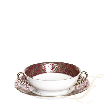 Чаша суповая с блюдцем 16см коллекции Matignon Cerise Platin бренда Haviland