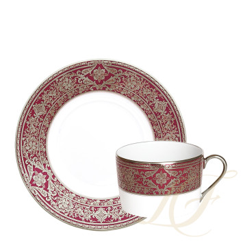 Чашка чайная с блюдцем 0,14л коллекции Matignon Cerise Platin бренда Haviland