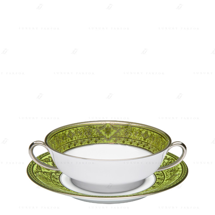 Чаша суповая с блюдцем 16см коллекции Matignon Vert Pomme Platin бренда Haviland