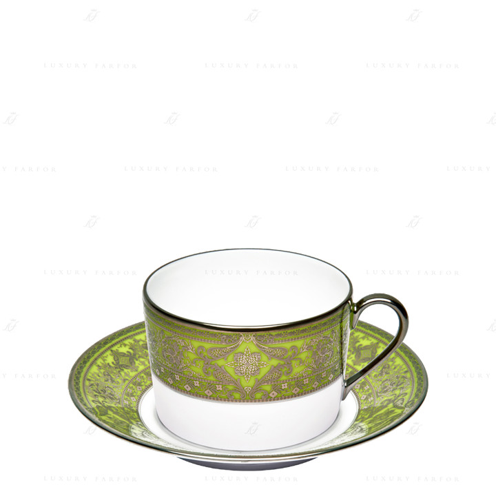 Чашка чайная с блюдцем 0,14л коллекции Matignon Vert Pomme Platin бренда Haviland