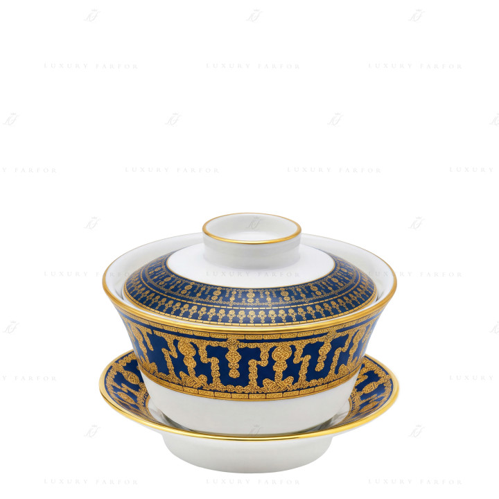 Чашка чайная с блюдцем и крышкой 0,13л коллекции Tiara Bleu de Prusse Or бренда Haviland