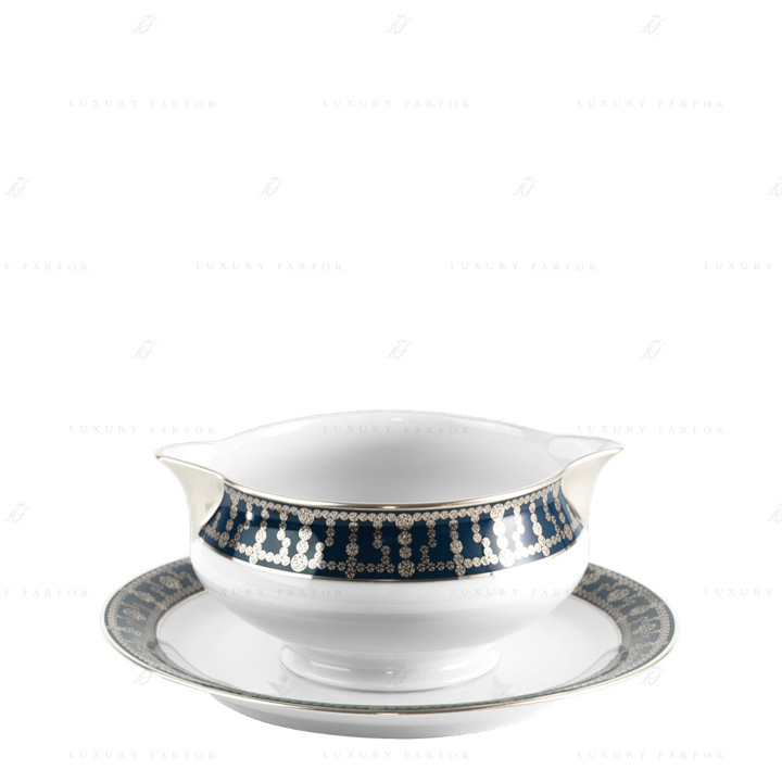 Соусник с подставкой 0,3л коллекции Tiara Bleu de Prusse Platin бренда Haviland