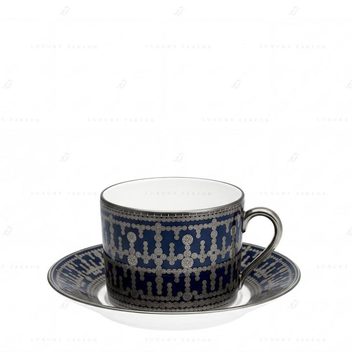 Чашка для завтрака с блюдцем 0,3л коллекции Tiara Bleu de Prusse Platin бренда Haviland