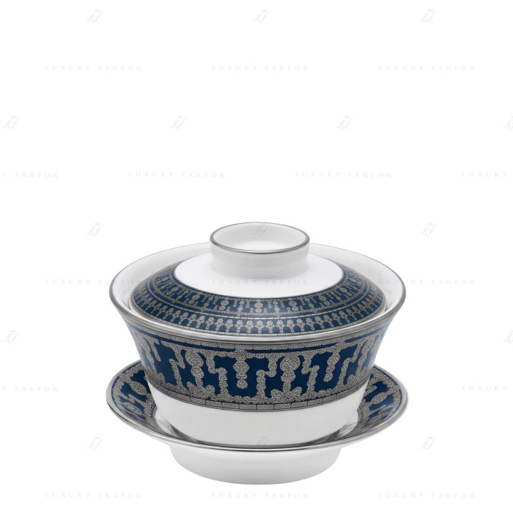 Чашка чайная с блюдцем и крышкой 0,13л коллекции Tiara Bleu de Prusse Platin бренда Haviland