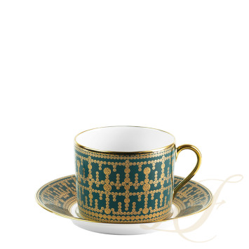 Чашка для завтрака с блюдцем 0,3л коллекции Tiara Bleu Paon Or бренда Haviland