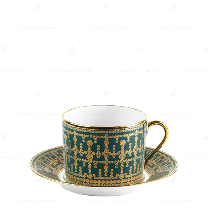 Чашка для завтрака с блюдцем 0,3л коллекции Tiara Bleu Paon Or бренда Haviland