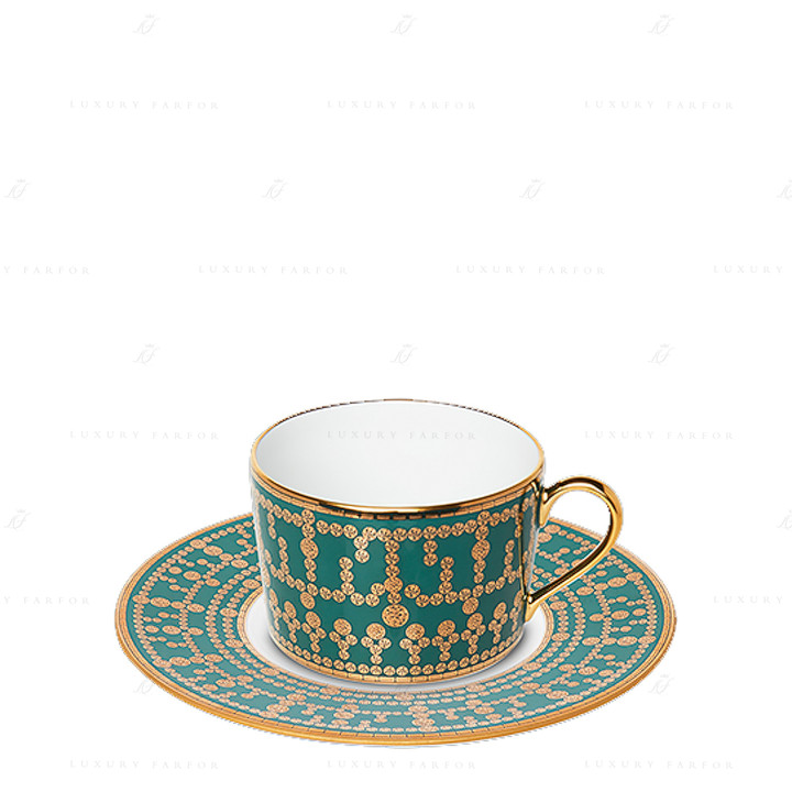 Чашка чайная с блюдцем 0,14л коллекции Tiara Bleu Paon Or бренда Haviland