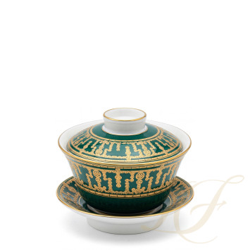 Чашка чайная с блюдцем и крышкой 0,13л коллекции Tiara Bleu Paon Or бренда Haviland