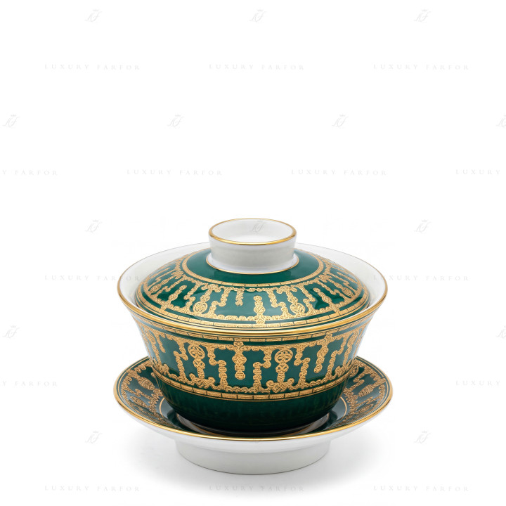 Чашка чайная с блюдцем и крышкой 0,13л коллекции Tiara Bleu Paon Or бренда Haviland