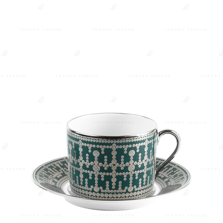 Чашка для завтрака с блюдцем 0,3л коллекции Tiara Bleu Paon Platin бренда Haviland