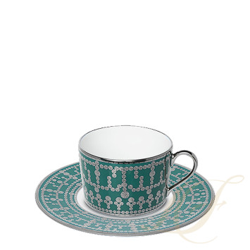 Чашка чайная с блюдцем 0,14л коллекции Tiara Bleu Paon Platin бренда Haviland