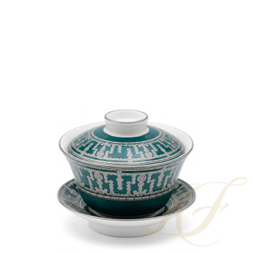 Чашка чайная с блюдцем и крышкой 0,13л коллекции Tiara Bleu Paon Platin бренда Haviland