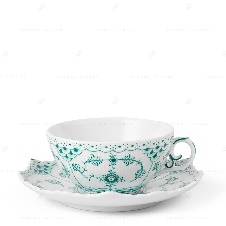 Чашка чайная с блюдцем 0,22л коллекции Emerald Green Fluted Full Lace бренда Royal Copenhagen