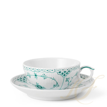 Чашка чайная с блюдцем 0,2л коллекции Emerald Green Fluted Half Lace бренда Royal Copenhagen