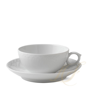 Чашка чайная с блюдцем 0,2л коллекции White Fluted Half Lace бренда Royal Copenhagen