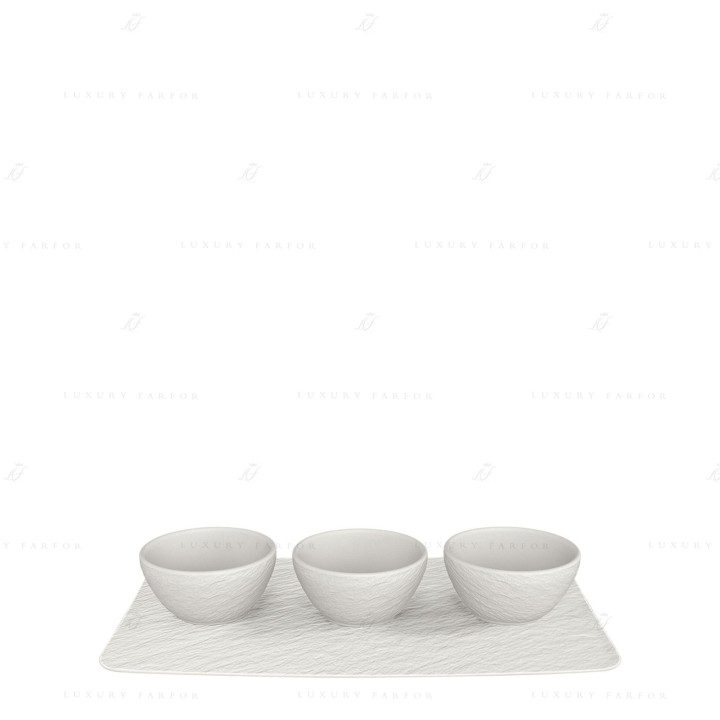 Набор 3 чаши для соуса с подносом 28см коллекции Manufacture Rock Blanc бренда VB