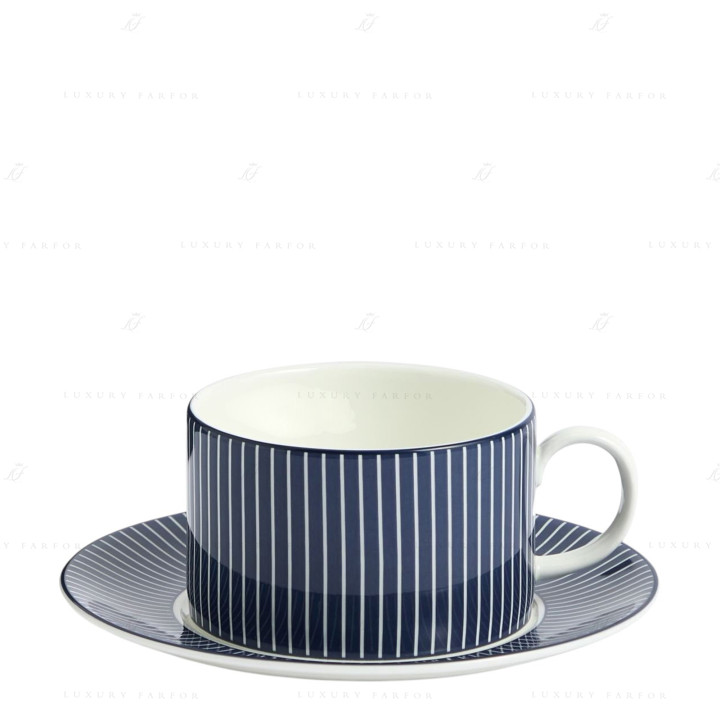 Чашка чайная с блюдцем 220мл коллекции Gio Pinstripe Blue бренда Wedgwood