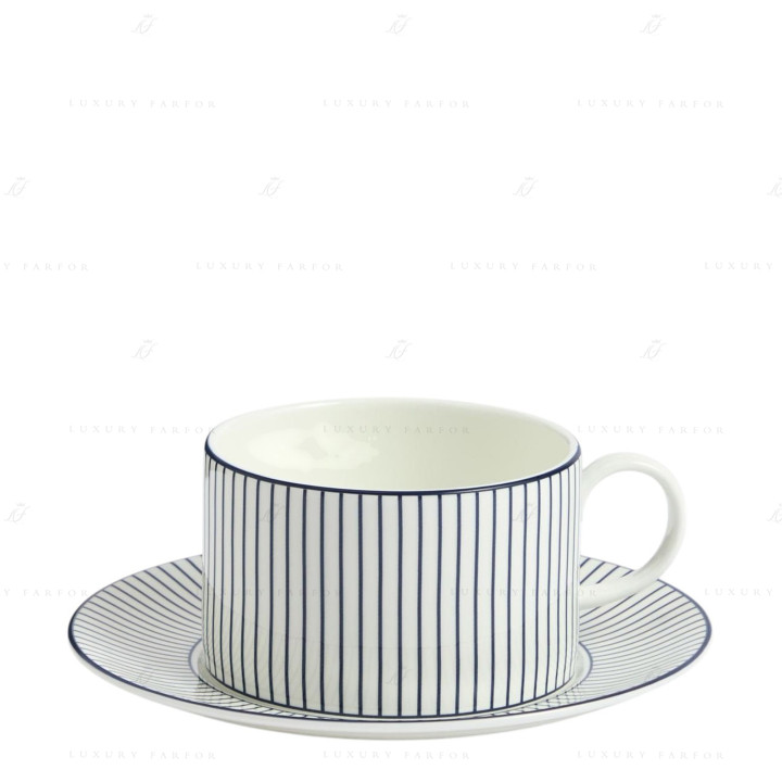 Чашка чайная с блюдцем 220мл коллекции Gio Pinstripe White бренда Wedgwood